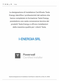 I Energia Certificato Tesla